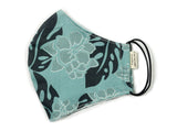 Cotton Face Mask with Filter Pocket and Matching Pouch - Hibiscus Floral Print Sea Green Cocorose London