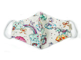 Children's Cotton Face Mask with Filter Pocket and Matching Pouch - Unicorns and Rainbows Cocorose London
