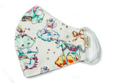 Children's Cotton Face Mask with Filter Pocket and Matching Pouch - Unicorns and Rainbows Cocorose London