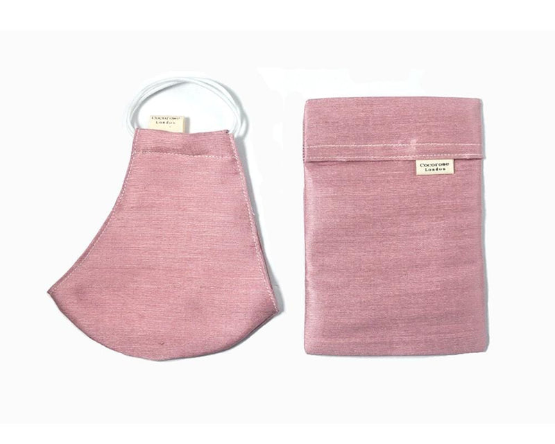 Silk Face Mask with Filter Pocket and Matching Pouch - Blush Cocorose London