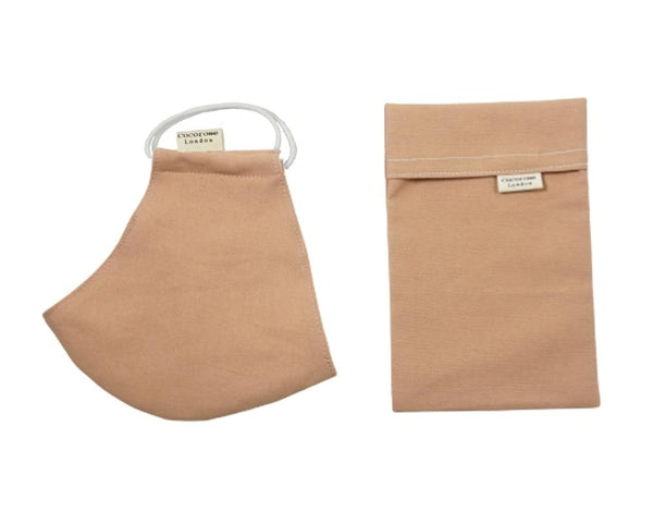 Cotton Face Mask with Filter Pocket and Matching Pouch - Plain Terracotta Cocorose London