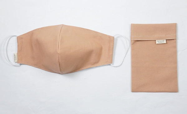 Cotton Face Mask with Filter Pocket and Matching Pouch - Plain Terracotta Cocorose London