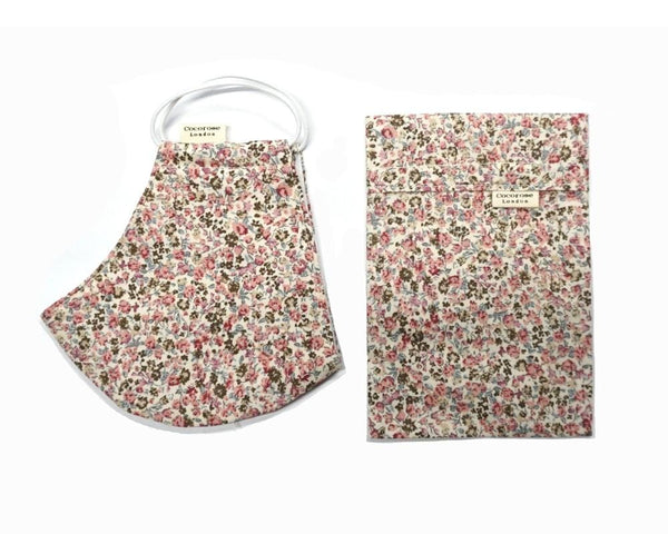 Cotton Face Mask with Filter Pocket and Matching Pouch - Laura Pink Cocorose London