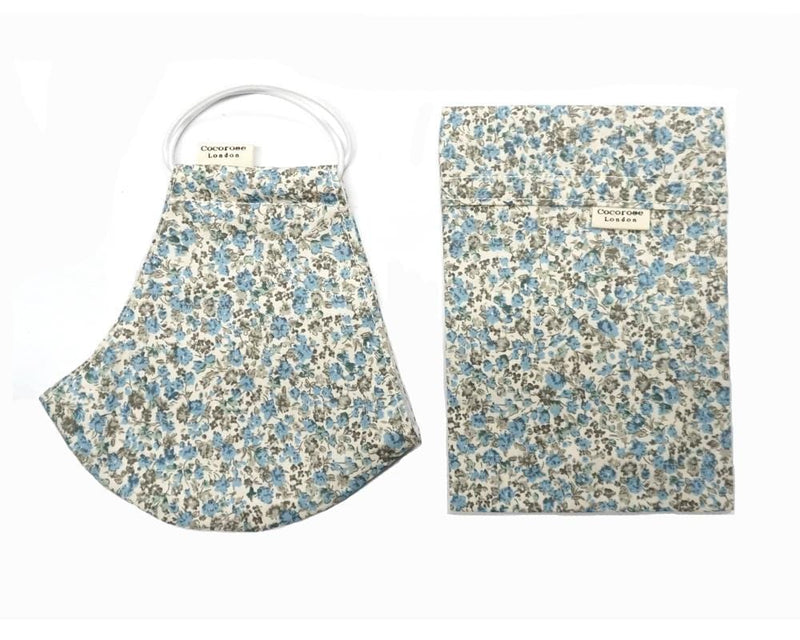 Cotton Face Mask with Filter Pocket and Matching Pouch - Laura Blue Cocorose London
