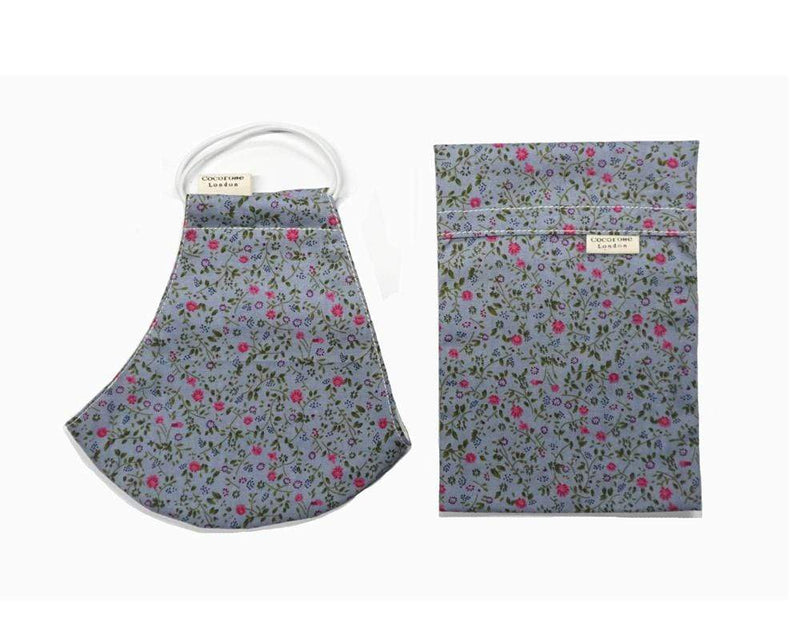 Cotton Face Mask with Filter Pocket and Matching Pouch - Emily Blue Cocorose London