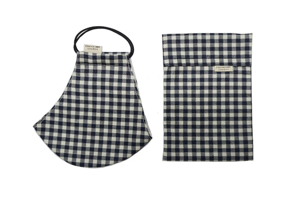 Cotton Face Mask with Filter Pocket and Matching Pouch - Gingham Navy 2.0 Cocorose London
