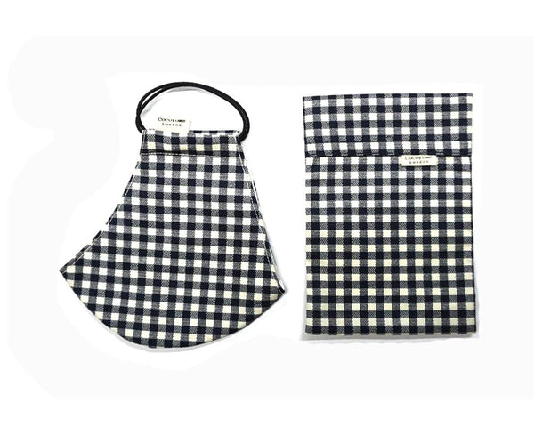 Cotton Face Mask with Filter Pocket and Matching Pouch - Gingham Black 2.0 Cocorose London