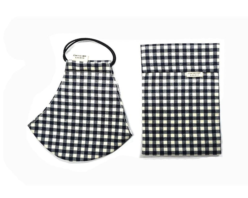 Cotton Face Mask with Filter Pocket and Matching Pouch - Gingham Black 2.0 Cocorose London
