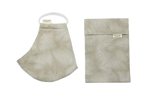 Cotton Face Mask with Filter Pocket and Matching Pouch - Watercolour Grey Cocorose London
