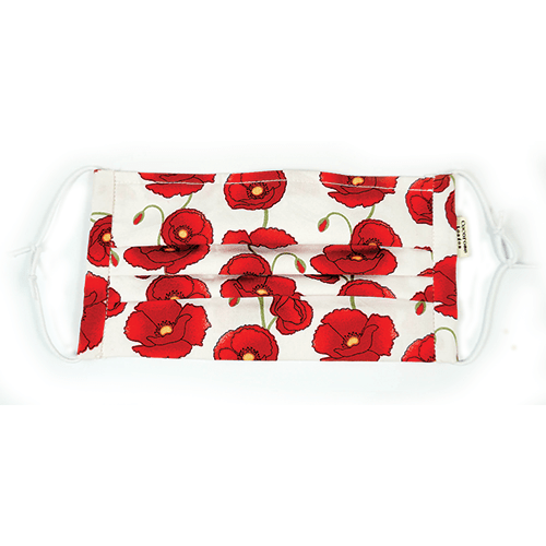 Pleated Cotton Face Mask with Nose Wire and Matching Pouch - Poppies Cocorose London