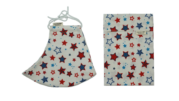 Cotton Face Mask with Filter Pocket and Matching Pouch - Red, White & Blue Stars Cocorose London
