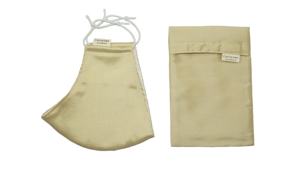Silk Face Mask with Filter Pocket and Matching Pouch - Light Gold Sand Cocorose London