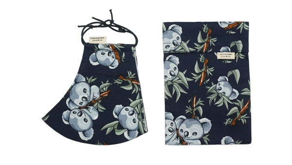 Children's Cotton Face Mask with Filter Pocket and Matching Pouch - Koalas Cocorose London
