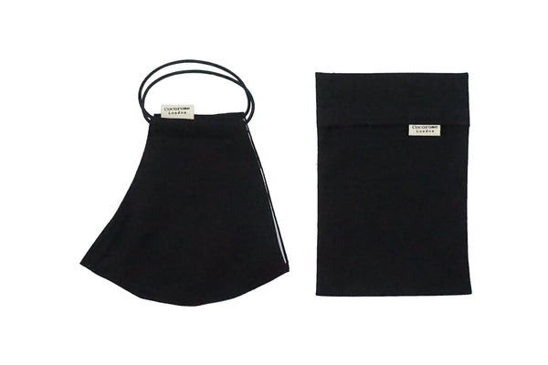 Cotton Face Mask with Filter Pocket & Matching Pouch - Plain Black Cocorose London