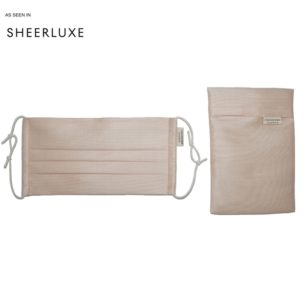 Pleated Silk Face Mask with Nose Wire and Matching Pouch - Peach Cocorose London