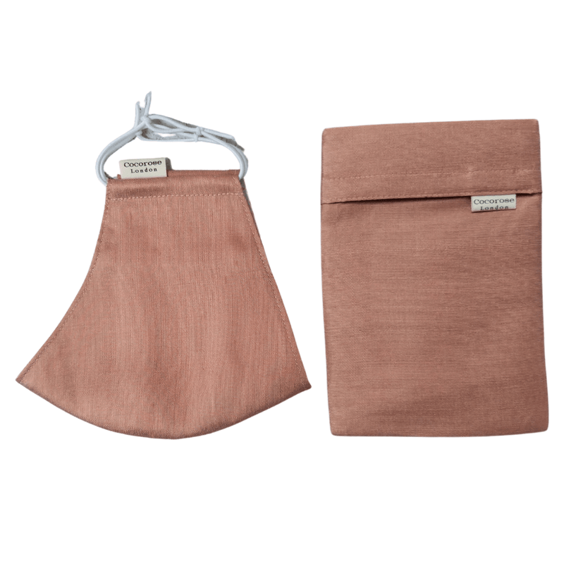 Silk Face Mask with Filter Pocket and Matching Pouch - Blush Bronze Cocorose London