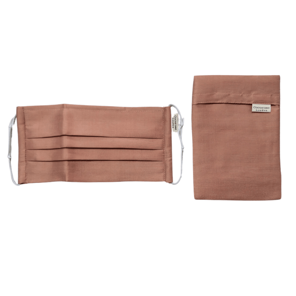 Pleated Silk Face Mask with Nose Wire and Matching Pouch - Blush Bronze Cocorose London