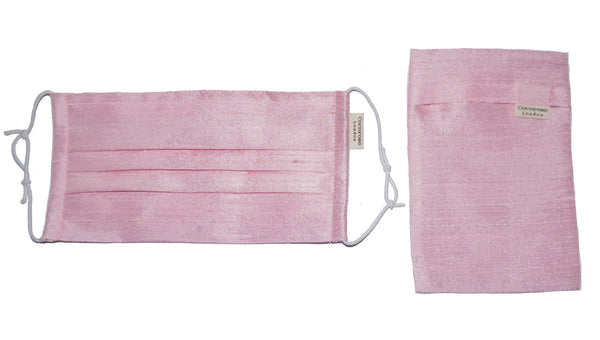 Pleated Silk Face Mask with Nose Wire and Matching Pouch - Pink Cocorose London