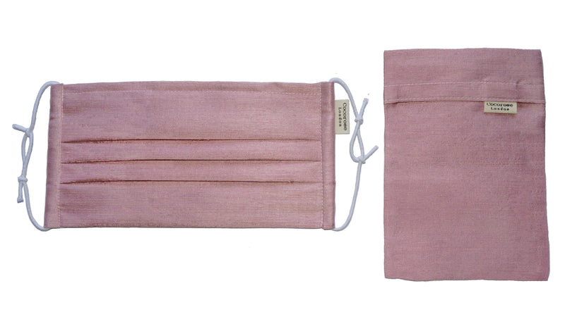 Pleated Silk Face Mask with Nose Wire and Matching Pouch - Blush Cocorose London