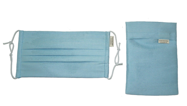Pleated Silk Face Mask with Nose Wire and Matching Pouch - Sky Blue Cocorose London
