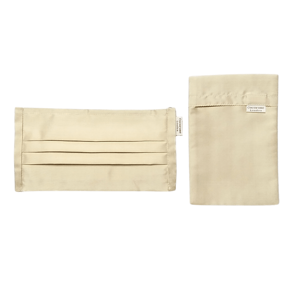 Pleated Silk Face Mask with Nose Wire and Matching Pouch - Light Gold Sand Cocorose London