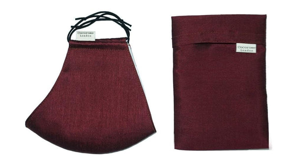 Silk Face Mask with Filter Pocket and Matching Pouch - Burgundy Cocorose London