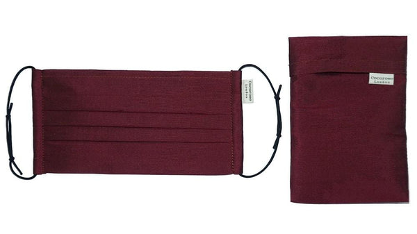 Pleated Silk Face Mask with Nose Wire and Matching Pouch - Burgundy Cocorose London