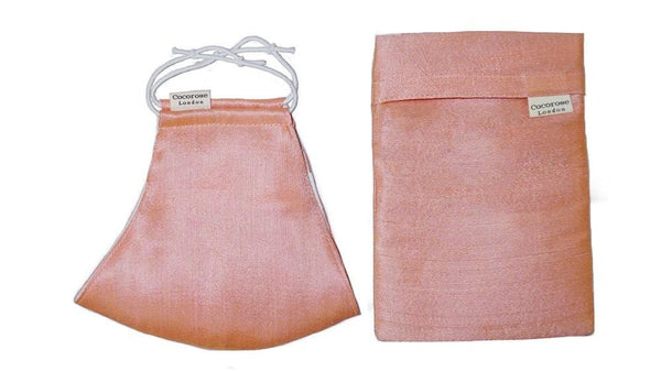Silk Face Mask with Filter Pocket and Matching Pouch - Apricot Cocorose London