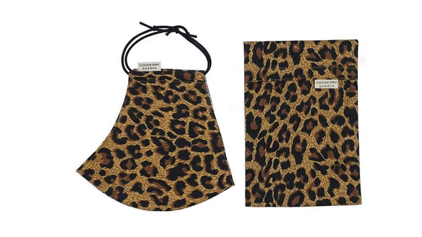 Cotton Face Mask with Filter Pocket and Pouch - Leopard Print Brown Cocorose London