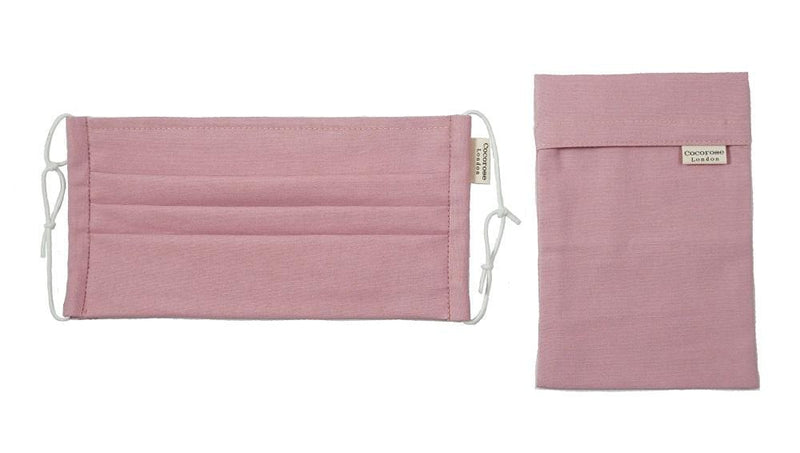Pleated Cotton Face Mask with Nose Wire and Matching Pouch - Plain Pink Cocorose London