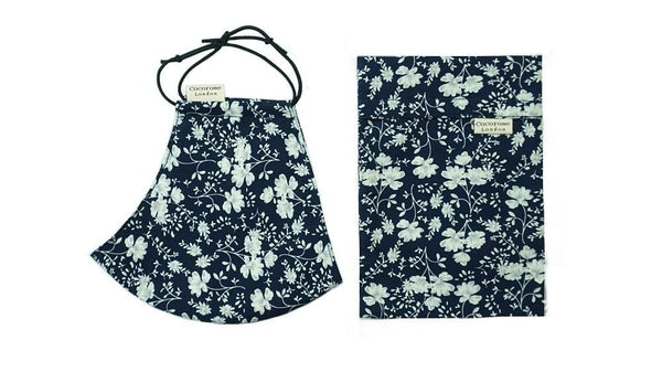 Cotton Face Mask with Filter Pocket and Pouch - Harriet Navy Cocorose London