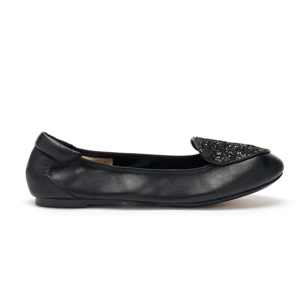 Clapham - Black with Black Glitter Shield Leather Loafers Cocorose London