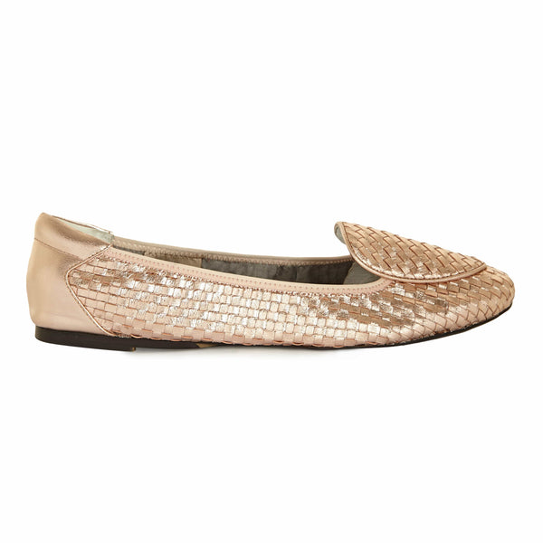 Clapham - Rose Gold Woven Leather Loafers Cocorose London