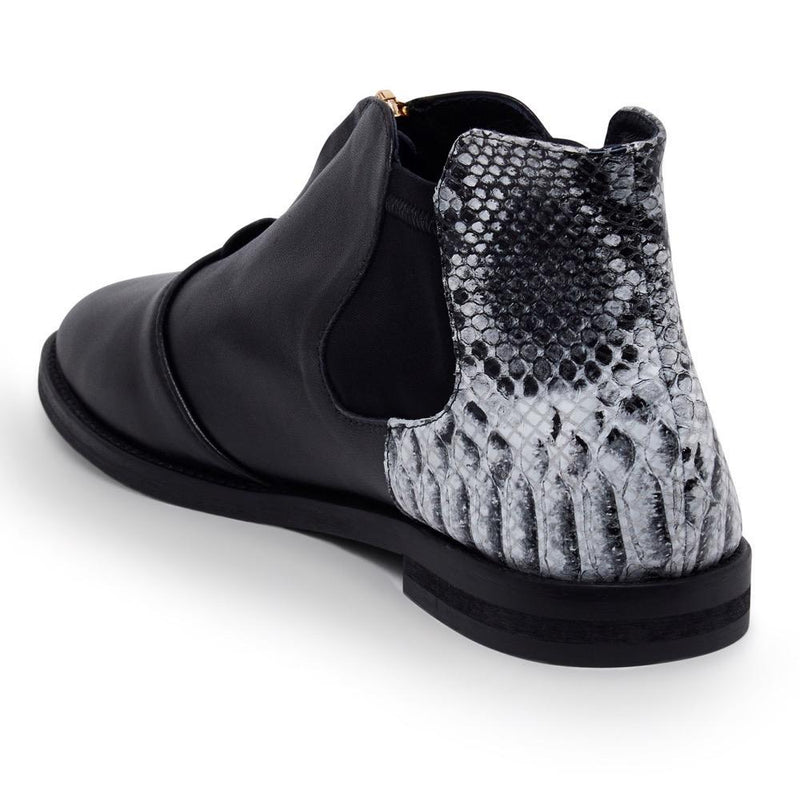 Hampstead - Black and Grey Snakeprint Leather Boots Cocorose London