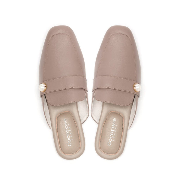 Highgate - Dusky Pink Leather Mules with Pearl Cocorose London