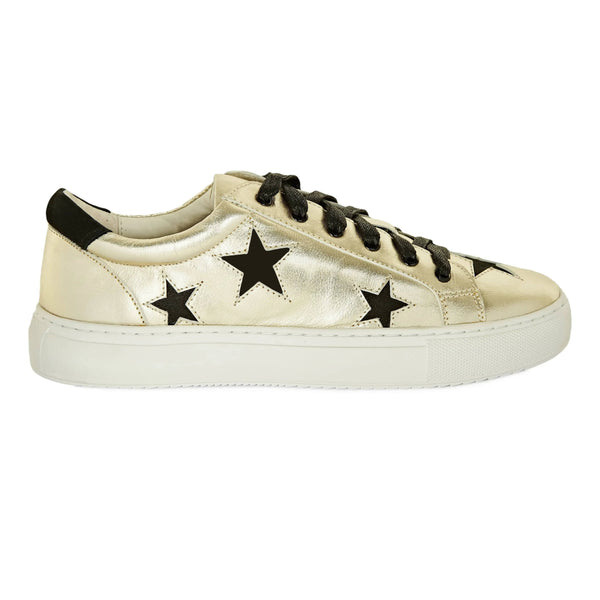 Hoxton - Gold with Black Stars Leather Trainers Cocorose London