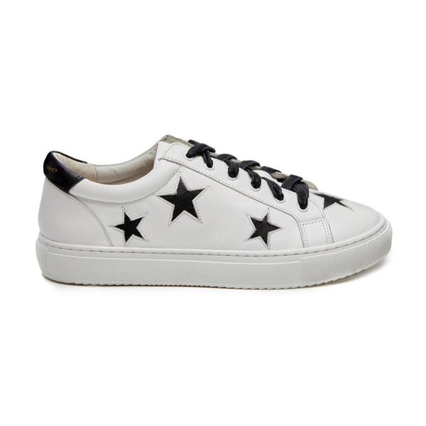 Hoxton - White with Black Stars Leather Trainers Cocorose London