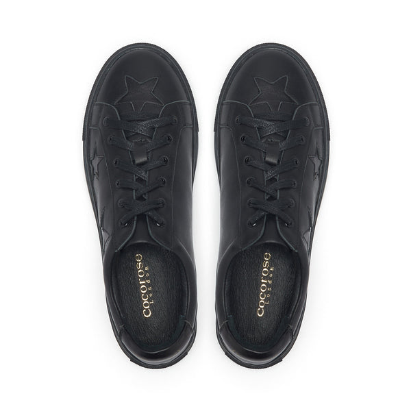 Hoxton - Black with Black Stars Leather Trainers Cocorose London