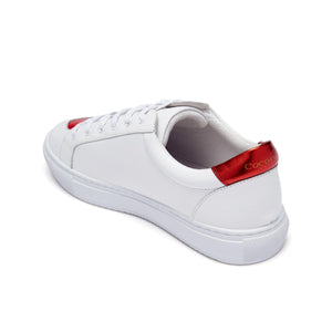 Women's White with Red Hearts Leather Trainers by Cocorose 