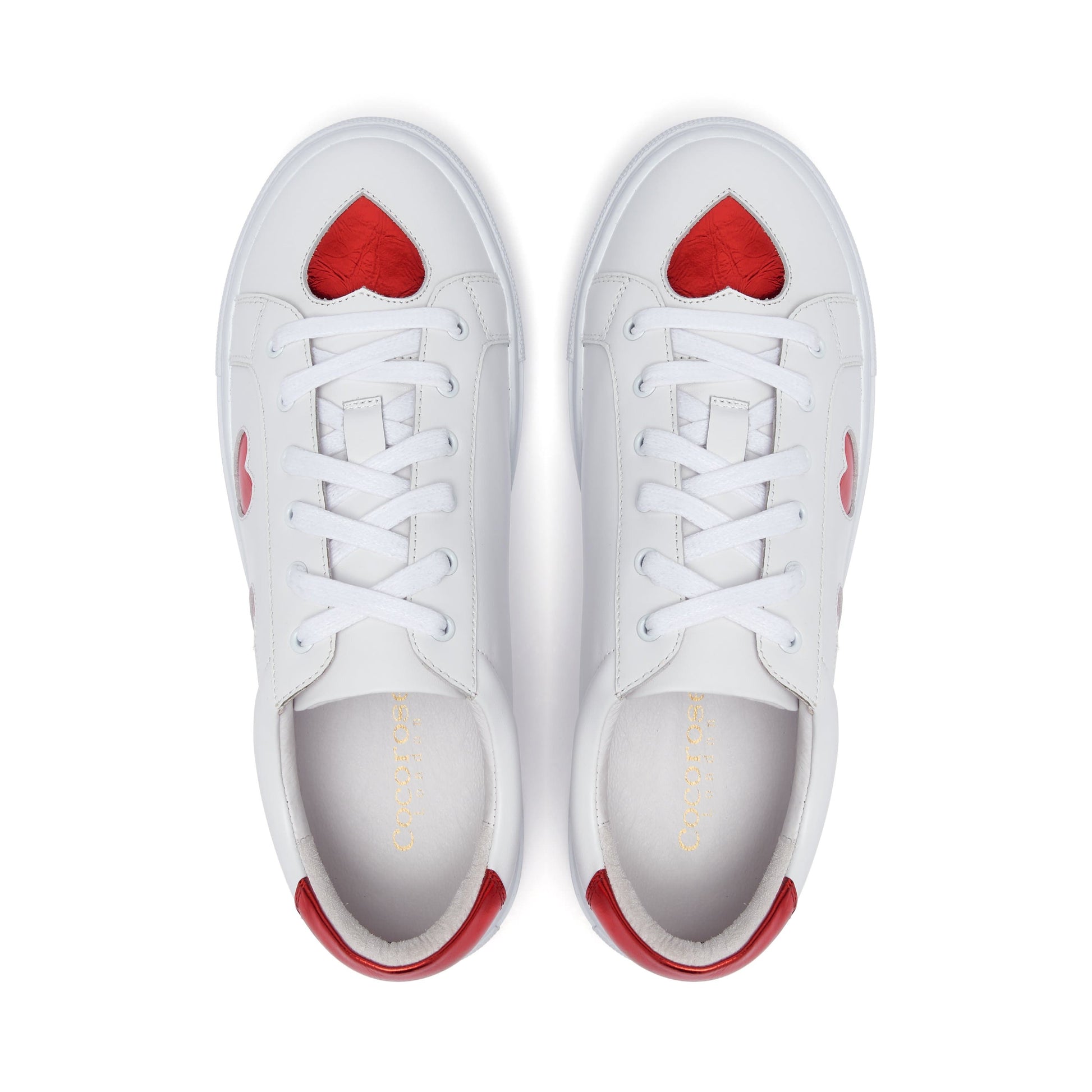 Hoxton - White with Red Hearts Leather Trainers Cocorose London