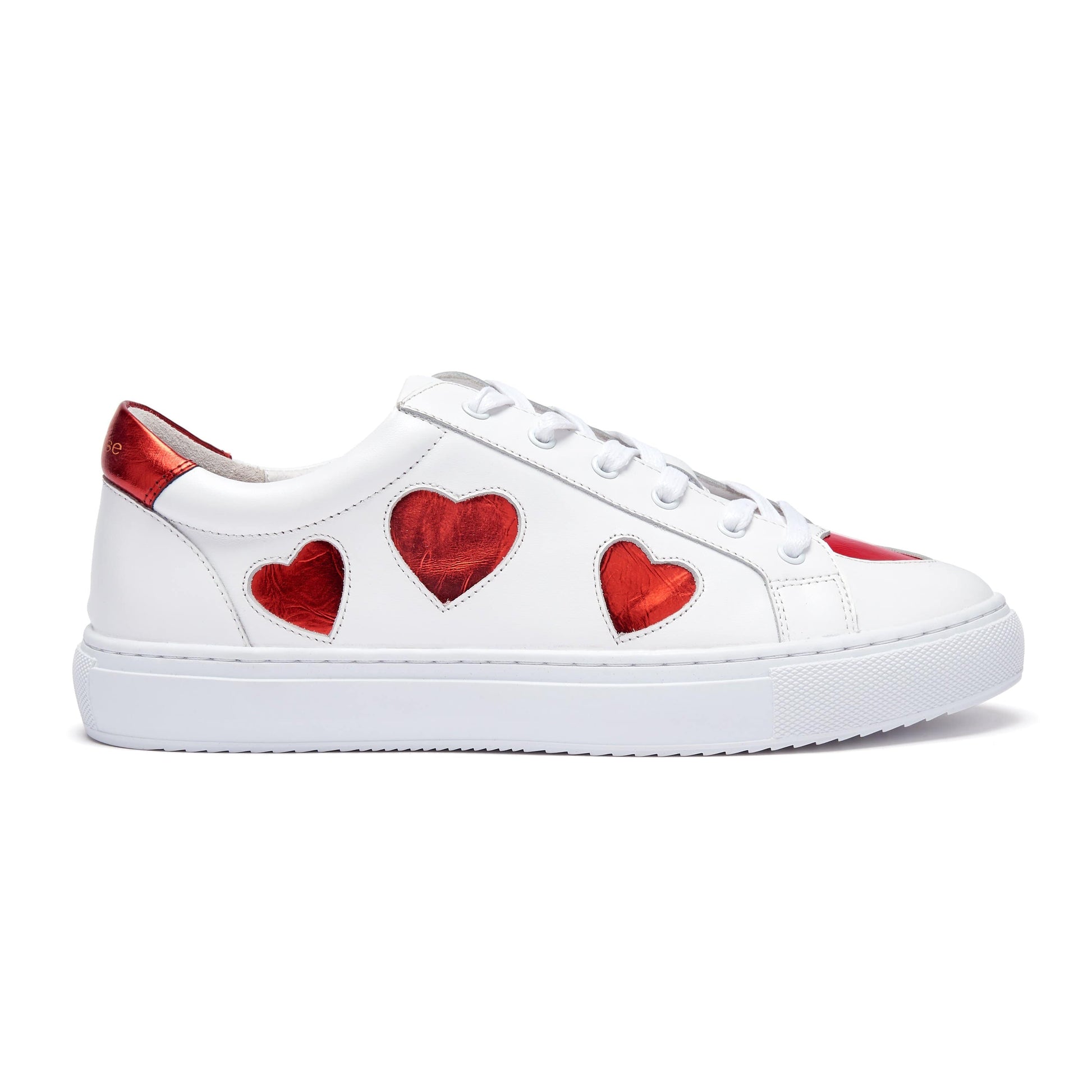 Women's White with Red Hearts Leather Trainers Cocorose London