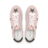 Hoxton - Pastel Pink with Grey Leopard Star Leather Trainers Cocorose London