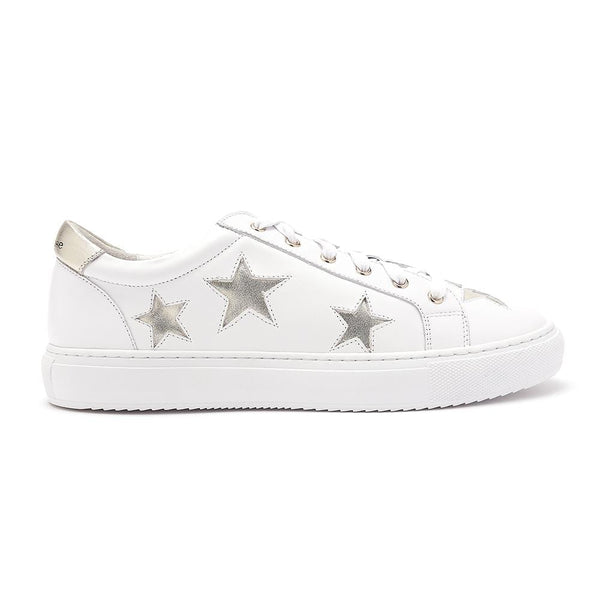 Hoxton - White  with Gold Stars Leather Trainers Cocorose London