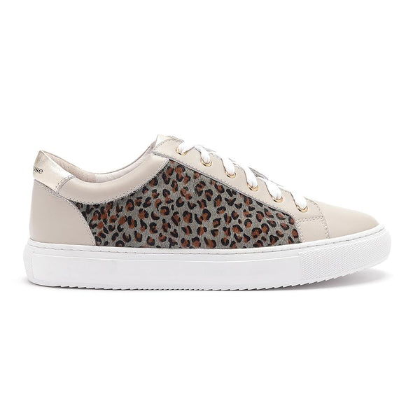 Hoxton - Dove Grey  with Grey Leopard Leather Trainers Cocorose London