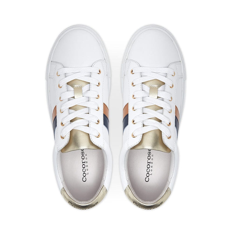 Hoxton - Stripes Navy & Tan Leather Trainers Cocorose London