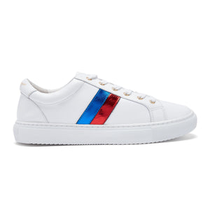 Hoxton - Stripes Blue & Red Leather Trainers Cocorose London