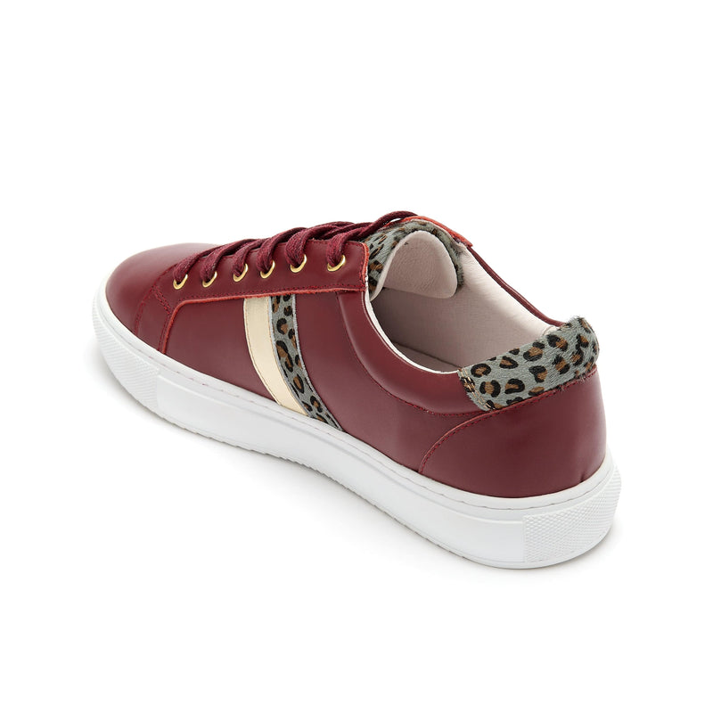 Hoxton - Stripes Burgundy & Leopard Leather Trainers Cocorose London