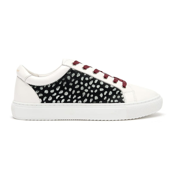 Hoxton - White with Black & Silver Leopard Trainers Cocorose London