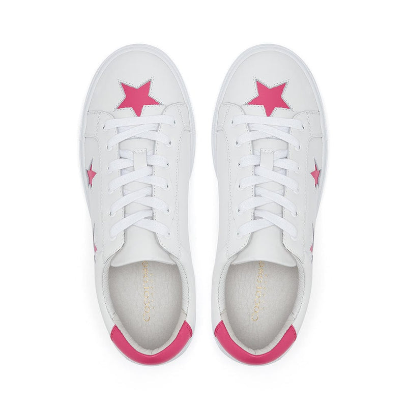 Hoxton - White with Fuchsia Stars Leather Trainers Cocorose London