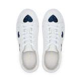 Hoxton - White with Navy Glitter Heart Leather Trainers Cocorose London